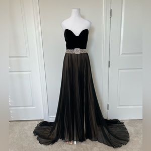 Black velvet strapless gown